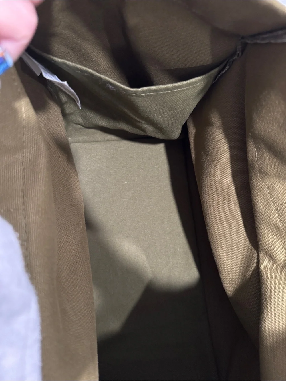 Olive Canvas Tote Bag with Brown Leather Handles